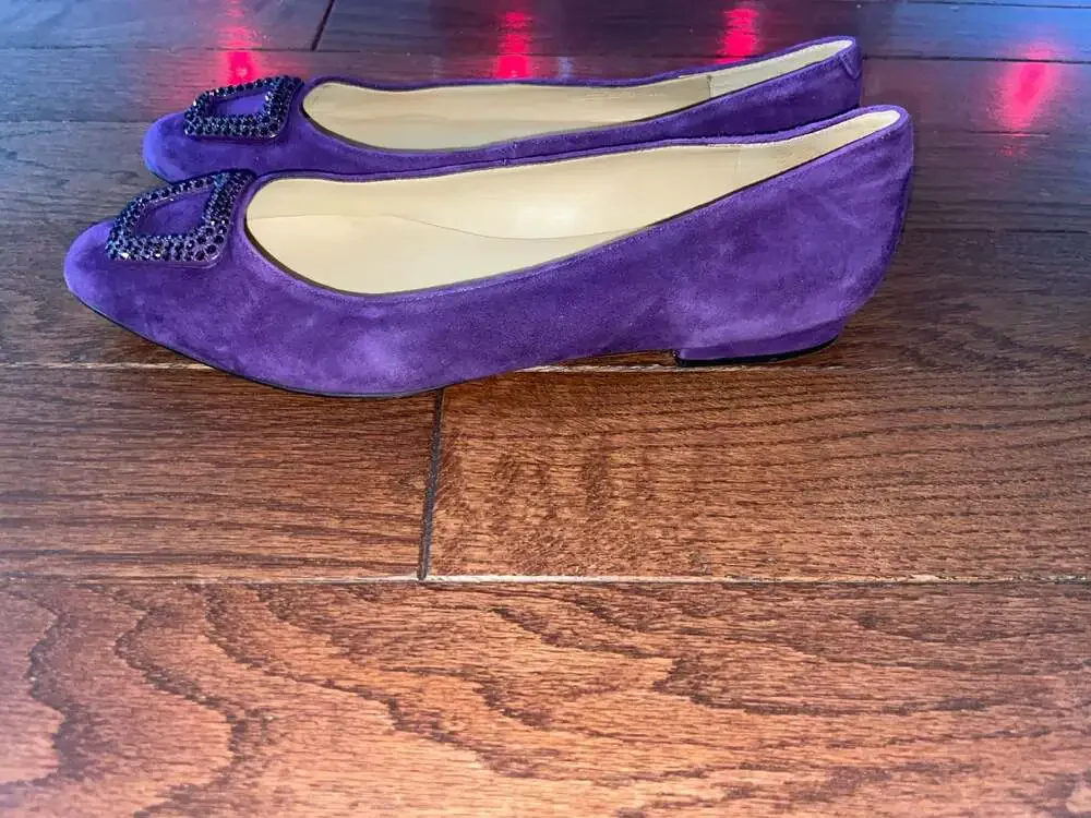 Talbots Purple Suede Rhinestone Buckle Ballet Flats Leather 8.5 M